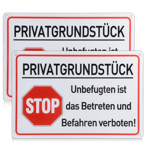 WIYETY Aluminium Achtung Privatgrund Schild: 2 Stück Hinweisschild Privatgrundstück mit Selbstklebend und 4 Bohrlöcher, Schilder Metall Reflektierend Hart-Plastik Warnschild, 30 * 20 * 0.1cm von WIYETY