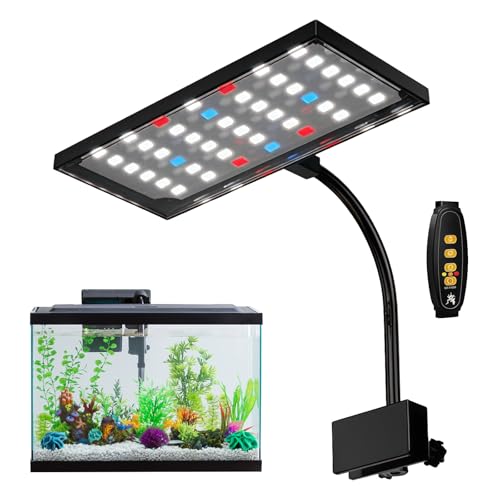 WIYETY Clip auf Full Spectrum Aquarium Licht Aquarium LED Beleuchtung mit 10 einstellbare Helligkeit und 3 Modes Timer, 14W Aquarium Lampe für Tropische Fische Koralle von WIYETY