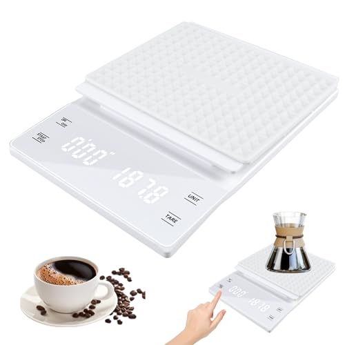 WIYETY Digitale Kaffeewaage mit Timer: Wiederaufladbare Kaffee Waage mit 0,1g Hohe Präzision, Espresso Waage mit LED Display & Tara Funktion, Küchenwaage, für Filterkaffee, Max. Gewicht 3 Kg - Weiß von WIYETY