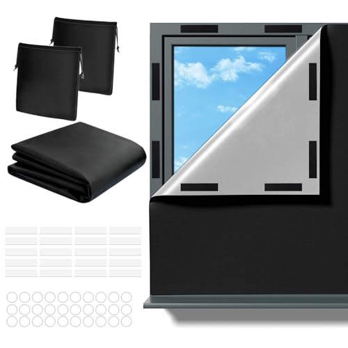 WIYETY Fenster Verdunkelung Reise Schwarz: 2 Stücke Rollo ohne Bohren, Dachfenster Rollo, Tragbare Reise Verdunkelungsrollo Sonnenschutz, Reise Verdunklungsrollo Mikro für Schlafzimmer, Kinderzimmer von WIYETY