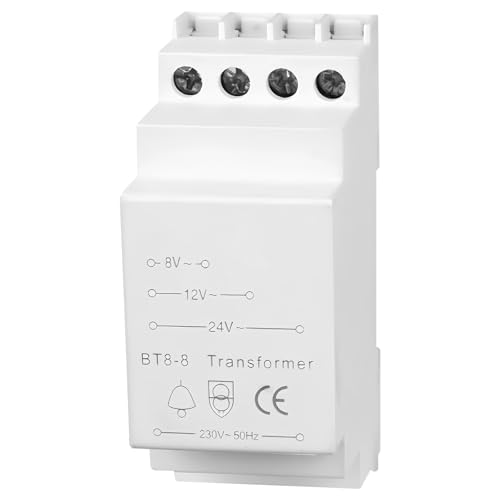 WIYETY Klingeltrafo Türklingel 8V 12V 24V: Transformator für Türklingel mit 8VA Maximalleistung, Niederspannungsausgänge, Passt auf Genormte Hutschiene (35 mm) von WIYETY