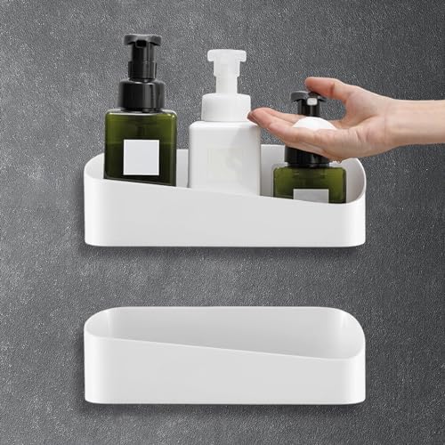 WIYETY Kunststoff Duschablage Duschablage Ohne Bohren: Selbstklebende Duschablage Badezimmer Duschablage Ohne Bohren Küche Schlafzimmer Organizer Hochleistungshalter Wiederverwendbar (Weiß) von WIYETY