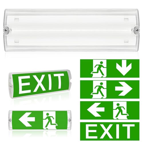 WIYETY LED-Notbeleuchtung Dauerlicht LED Fluchtwegleuchte Notbeleuchtung mit Notstromakku 3h, Fluchtwegleuchte mit Manuell-Prüftaste, 4 Notausgangspiktogramm bestens, Rettungszeichenleuchte von WIYETY