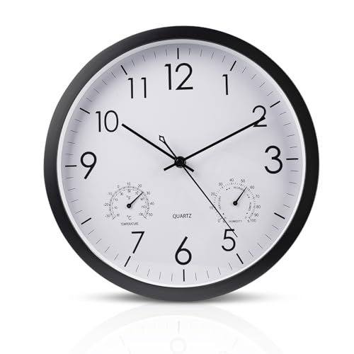 WIYETY Lautlos Wanduhr Schwarz: Küchenuhr mit Thermometer und Hygrometer, Außenuhren, Gartenuhr Outdoor, Wanduhr Groß, Außenuhren Für die Terrasse WIYETY Lautlos Wanduhr Schwarz: Küchenuhr mit Thermometer und Hygrometer, Außenuhren, Gartenuhr Outdoor, Wanduhr Groß, Außenuhren Für die Terrasse von WIYETY