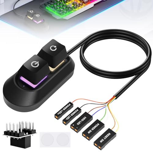 WIYETY PC Netzschalter Externer: Mini 2-Tasten-Tastatur, Multifunktionaler Desktop-Netzschalter mit LED Anzeigen, PC Schalter Extern für Einfache Start- und Reset-Steuerung, 2 m von WIYETY