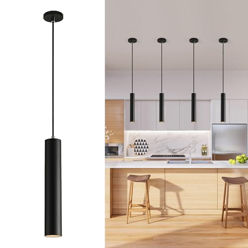 WIYETY Pendelleuchte Zylinder: Höhenverstellbar Hängelampe LED mit Leuchtmittel 7W, Hängeleuchte Lang für Küche Esszimmer Nachttisch Schlafzimmer Bar, Warmweiß 3000K von WIYETY