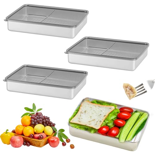WIYETY Set mit 3 Aufschnittbox Fresh Edelstahl Gefrierbehälter mit Deckel,800ml Wiederverwendbar Aufschnittdose,Stackables Käsedose,Frischhaltedose Luftdicht,Aufschnittbox Fresh für Fleisch Käse von WIYETY