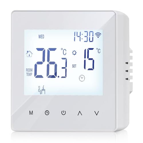 WIYETY Smart Thermostate Raumthermostat: WiFi Programmierbar Raumthermostat für Wasser Fußbodenheizungen und Boiler, Digital Raumthermostat, Programmierbar 230v LCD 3A mit Tuya-App Fernbedienung von WIYETY