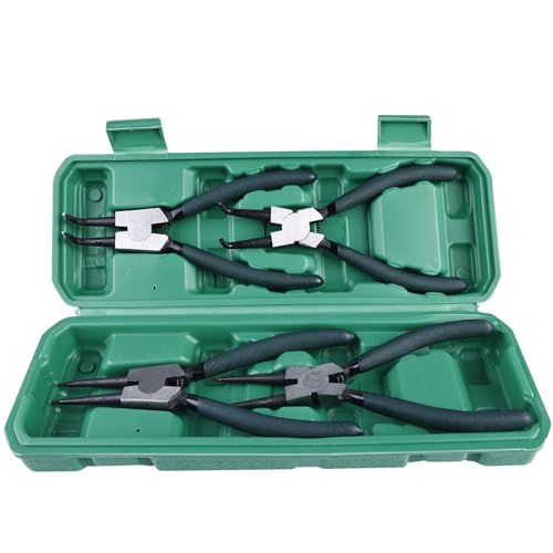 WIYETY Sprengringzange Sicherungsringzange Set Grün: 4-Teiliges Set Sicherungsringzange, Seegeringzange mit Kohlenstoffreicher Stahl, Seegering-Zangen Seegeringzange Set mit Abrutschhemmenden Griffen von WIYETY