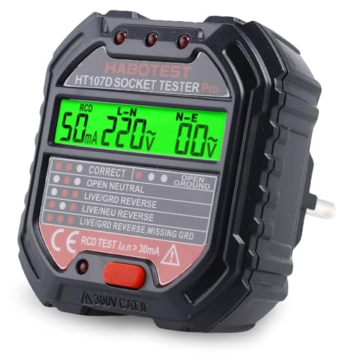 WIYETY Steckdosentester mit RCD-Prüfung: Socket Tester mit LCD-Voltage-Display, Leckspannungs und Stromanzeige, Steckdosenprüfer 90-250V/45-65Hz, Stromkreis Polaritäts Steckdosenprüfgerät WIYETY Steckdosentester mit RCD-Prüfung: Socket Tester mit LCD-Voltage-Display, Leckspannungs und Stromanzeige, Steckdosenprüfer 90-250V/45-65Hz, Stromkreis Polaritäts Steckdosenprüfgerät von WIYETY