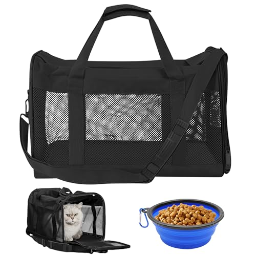WIYETY Transportbox Katze Katzentransporttasche Haustiertasche: 3-6kg Katzen Transportboxen Faltbar mit Klappschüssel, Transporttasche Katze für Katzen, kleine Hunde, Schwarz WIYETY Transportbox Katze Katzentransporttasche Haustiertasche: 3-6kg Katzen Transportboxen Faltbar mit Klappschüssel, Transporttasche Katze für Katzen, kleine Hunde, Schwarz von WIYETY