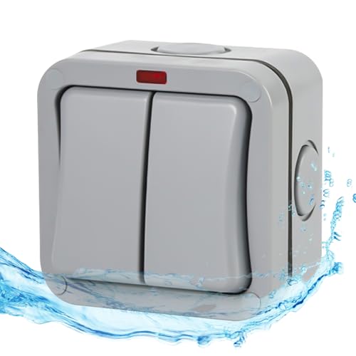 Wetterfester Lichtschalter Outdoor IP66 2-Wege : WIYETY 20A Universalschalter Staubdichter, Steckdosen Box Doppelschalter, Außenschalter für Garten Badezimmer Werkstatt Balkon (Gray) von WIYETY