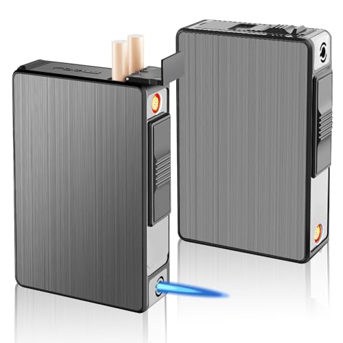 Zigarettenetui mit Feuerzeug: WIYETY 2 Stück Abnehmbar Aluminium Zigarettenbox, Winddichtes Feuerzeug Gasfeuerzeug Sturmfeuerzeug Kann 20 Fassen, USB Laden (Verkauft ohne Gas) von WIYETY