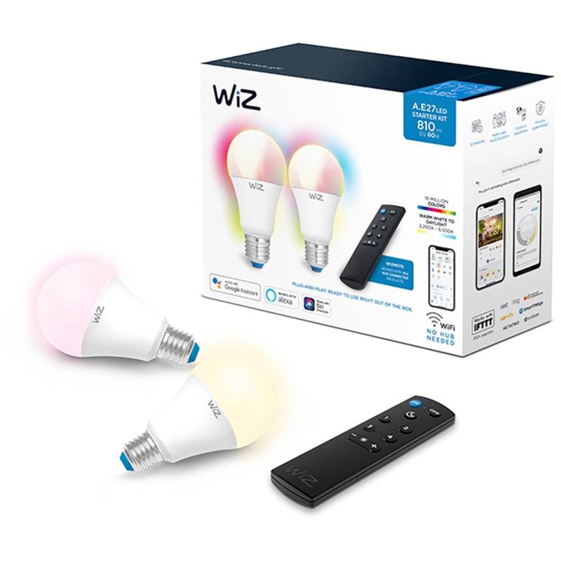 WiZ Smart Starter-Set RGBW 2 LED-Leuchtmittel & Fernbedienung A60 E27 von WIZ