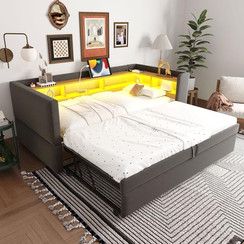 Polsterbett Ausziehbares Schlafsofa 90/180x190 mit LED, USB Steckdosen und Ablagefächern, Ausziehbett, Polsterbett, Tagesbett, Einzelbett, Dunkelgrau Polsterbett Ausziehbares Schlafsofa 90/180x190 mit LED, USB Steckdosen und Ablagefächern, Ausziehbett, Polsterbett, Tagesbett, Einzelbett, Dunkelgrau von WIZBED