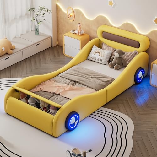 WIZBED Kinder Autobett Kinderbett 90 x 200cm mit Lattenrost, Kinder Spielbett, Aufregendes Auto Kinderbett für kleine Rennfahrer, Flachbett, Auto-Modellbetten,ohne Matratze Gelb WIZBED Kinder Autobett Kinderbett 90 x 200cm mit Lattenrost, Kinder Spielbett, Aufregendes Auto Kinderbett für kleine Rennfahrer, Flachbett, Auto-Modellbetten,ohne Matratze Gelb von WIZBED