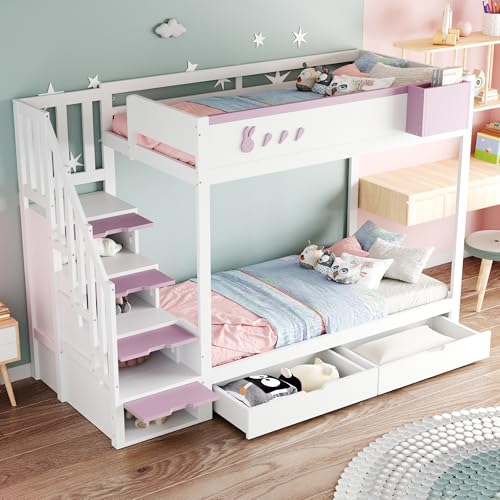 WIZBED Kinderbett Etagenbett 90x200 mit Stauraum Treppe und 2 Schubladen, Hochbett mit Abnehmbarem Ablagefach, Funktionsbett Stockbett Jugendbett, ohne Matratze von WIZBED