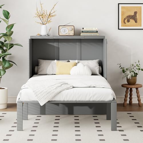 WIZBED Schrankbett 90x200- Wandbett mit Lattenrost - Schrank mit Klappbett - Wandklappbett - Murphy Bed - Bettschrank, Schrankbett, Jugendbett, ohne Matratze (Grau, 90x200) von WIZBED