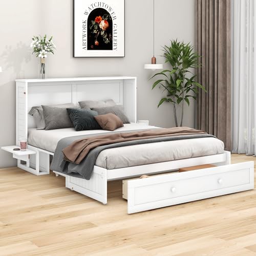 WIZBED Schrankbett Bed mit Schubladen, Mobiles Holzbett mit kleinem Regal, Verwandelbare Plattformbetten, Bettschrank, Funktionsbett, Weiß, 140 x 200 WIZBED Schrankbett Bed mit Schubladen, Mobiles Holzbett mit kleinem Regal, Verwandelbare Plattformbetten, Bettschrank, Funktionsbett, Weiß, 140 x 200 von WIZBED