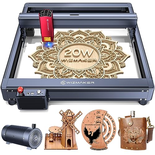 WIZMAKER L1 Laser Graviermaschine, 20W Ausgangsleistung Laser Cutter, Hohe Genauigkeit Laserschneider mit Air Assist, 120W Lasergravur Maschine, Lasergravierer für Holz und Metall, Acryl, Leder von WIZMAKER