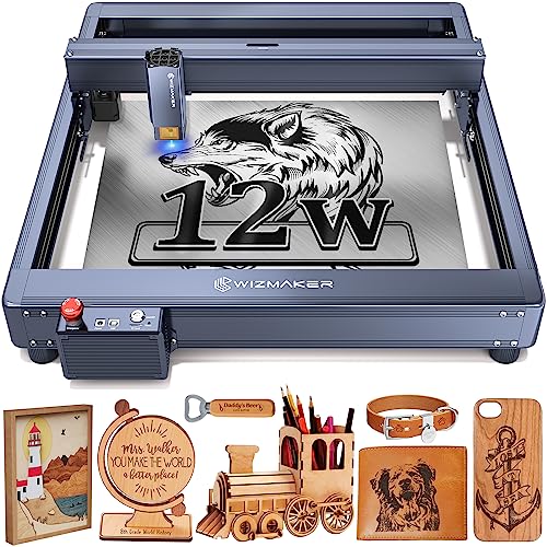 WIZMAKER L1 Laser Graviermaschine, 12W Ausgangsleistung Laser Cutter, 60W Hohe Genauigkeit Laserschneider, DIY Lasergravur Maschine Schneidemaschine, Lasergravierer für Holz und Metall von WIZMAKER