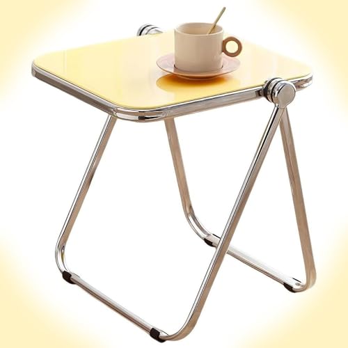 WINARA Acryl transparenter Klapptisch, tragbarer Beistelltisch, Sofa-Beistelltisch, kleine Couchtisch, TV-Tabletts Tisch for Couch-Snack (Color : Yellow) von WINARA