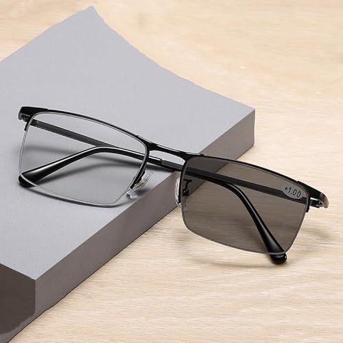 WInara Lunettes De Lecture Photochromiques Lunettes Vue Demi Cadre Pour Hommes Lunettes De Vue Lecture Multifocales Lunettes Soleil Anti Fatigue (Color : A, Size : +2.5) von WInara