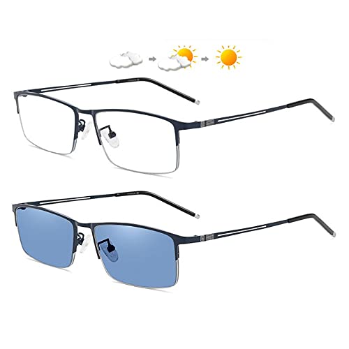 WInara Selbsttönende Sonnenbrille, Progressive Multifokus Lesebrille, Gleitsichtbrille Sehhilfe Lesehilfe UV400 Presbyopie Brille for Männer und Frauen (Color : Blue, Size : +0.00) von WInara