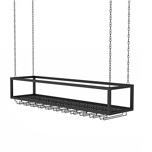 An der Decke hängendes Weinregal mit höhenverstellbarer Metalleisenkette, Aufbewahrungshalter für Weinflaschen aus Eisen für die Hausbar, an der Wand montierter Halter für Stielgläser in der An der Decke hängendes Weinregal mit höhenverstellbarer Metalleisenkette, Aufbewahrungshalter für Weinflaschen aus Eisen für die Hausbar, an der Wand montierter Halter für Stielgläser in der von WJDREPKHY
