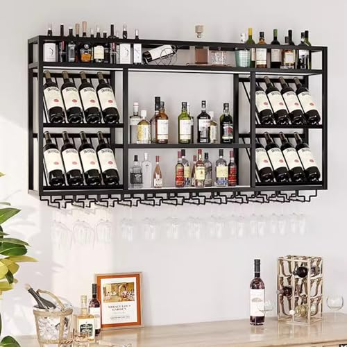 An der Wand montiertes Weinregal, Weinlagerregal, schwebende Barregale mit Glashalter, an der Wand montiertes Weinregal für Esszimmer, Hausbar, Küche (Größe: 120 x 25 x 70 cm, Farbe: Schwarz An der Wand montiertes Weinregal, Weinlagerregal, schwebende Barregale mit Glashalter, an der Wand montiertes Weinregal für Esszimmer, Hausbar, Küche (Größe: 120 x 25 x 70 cm, Farbe: Schwarz von WJDREPKHY