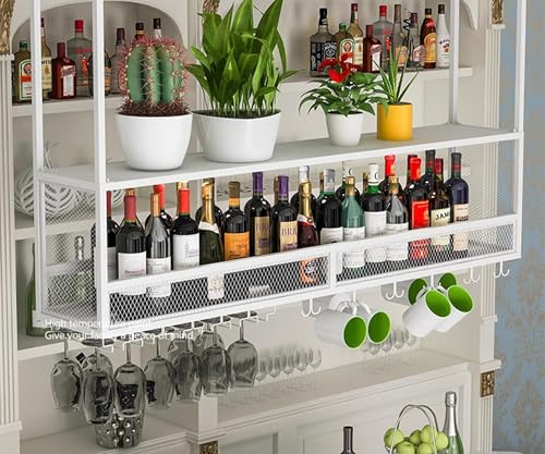Decken-Weinregal, schwebende Regale für die Bar, umgedrehtes Weinregal mit Stielglasregal, hängendes Weinregal mit Ausleger, für Zuhause, Restaurant, Bar (Größe: 120 x 30 x 40 cm, Farbe: Wei von WJDREPKHY