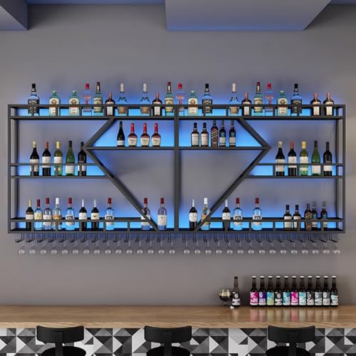 LED-Wand-Weinregal, große Barregale aus Metall, industrielles Spirituosenflaschen-Präsentationsregal mit Weinglashalter – schwebender Weinhalter aus Eisen für Zuhause, Bar, Café – Schwarz mi LED-Wand-Weinregal, große Barregale aus Metall, industrielles Spirituosenflaschen-Präsentationsregal mit Weinglashalter – schwebender Weinhalter aus Eisen für Zuhause, Bar, Café – Schwarz mi von WJDREPKHY