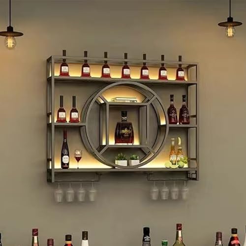 Schwebendes Weinregal im Industriedesign mit LED-Leuchten – großer dreistufiger Weinglashalter aus Metall und Kelchaufbewahrung – modernes Bar-Wandregal aus Eisen für Spirituosen zur Dekorat Schwebendes Weinregal im Industriedesign mit LED-Leuchten – großer dreistufiger Weinglashalter aus Metall und Kelchaufbewahrung – modernes Bar-Wandregal aus Eisen für Spirituosen zur Dekorat von WJDREPKHY