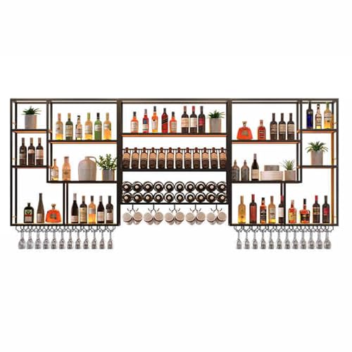 Schwebendes Weinregal zur Wandmontage mit LED-Licht und Weinglashalter – Moderne Barregale für den Weinkeller in der Küche – Präsentationsregal aus Eisen für Spirituosenflaschen – Weinlagerr von WJDREPKHY
