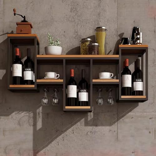 WJDREPKHY An der Wand montierter, industrieller, schwebender Weinglashalter – multifunktionales Flaschenregal für die Bar mit Massivholzlaminat – modernes Weinregal aus Metall mit Weinregal aus Eisen WJDREPKHY An der Wand montierter, industrieller, schwebender Weinglashalter – multifunktionales Flaschenregal für die Bar mit Massivholzlaminat – modernes Weinregal aus Metall mit Weinregal aus Eisen von WJDREPKHY