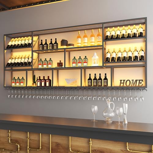 WJDREPKHY An der Wand montiertes 3-stöckiges Weinregal aus Metall mit LED-Licht und Glashalter – Industrielles Weinregal aus Eisen für Küche, Bar und Wohnzimmer – Schwarz – 200* WJDREPKHY An der Wand montiertes 3-stöckiges Weinregal aus Metall mit LED-Licht und Glashalter – Industrielles Weinregal aus Eisen für Küche, Bar und Wohnzimmer – Schwarz – 200* von WJDREPKHY