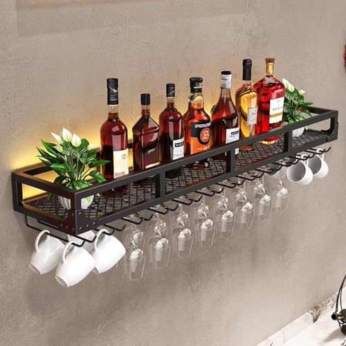WJDREPKHY An der Wand montiertes Weinregal, schwebende Barregale mit Glashalter, hängendes industrielles rundes Weinregal für die Bar in der Küche und im Esszimmer (schwarz) (Größe: 100 x 25 x 14 cm) von WJDREPKHY