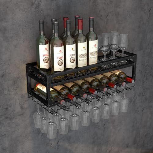 WJDREPKHY An der Wand montiertes Weinregal aus Metall mit Glashalter - Einfaches Spirituosenregal für zu Hause zur Präsentation in der Bar - 31,5 Zoll großes Lagerregal für Weinflaschen WJDREPKHY An der Wand montiertes Weinregal aus Metall mit Glashalter - Einfaches Spirituosenregal für zu Hause zur Präsentation in der Bar - 31,5 Zoll großes Lagerregal für Weinflaschen von WJDREPKHY