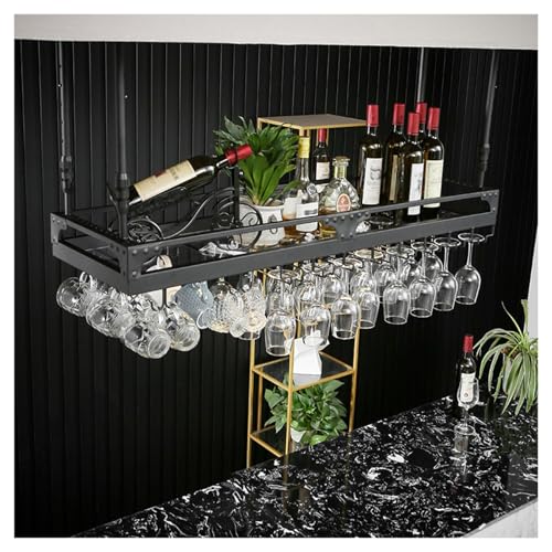 WJDREPKHY An der Wand montiertes Weinregal mit Glashalter – höhenverstellbares Flaschenregal aus Metall für die Dekoration von Hausbar und Küche (schwarz) von WJDREPKHY