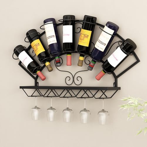 WJDREPKHY An der Wand montiertes Weinregal mit Weinglashalter – kleines Barregal aus Metall für Spirituosen – Weinglasregal, Wand-Weinregale für Küche oder Wohnzimmer (schwarz) von WJDREPKHY