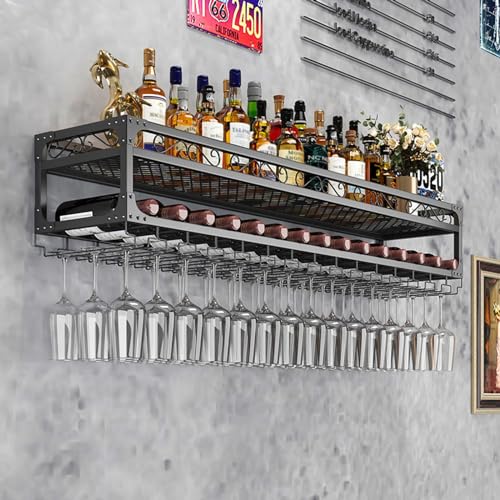 WJDREPKHY Industrielles, an der Wand montiertes Weinregal für die Küche, das Esszimmer und die Bar - Hängender Weindisplayhalter aus Metall - Farbe: Schwarz WJDREPKHY Industrielles, an der Wand montiertes Weinregal für die Küche, das Esszimmer und die Bar - Hängender Weindisplayhalter aus Metall - Farbe: Schwarz von WJDREPKHY