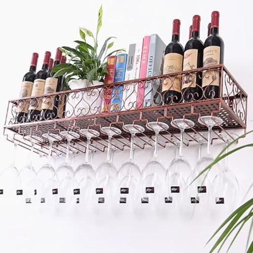 WJDREPKHY Schwebende Regale für die Bar, hängendes, rundes Industrie-Weinregal, mit Weinglashalter, an der Wand montiertes Weinregal für Zuhause (Größe: 100 x 25 x 17 cm, Farbe: Kupfer) von WJDREPKHY