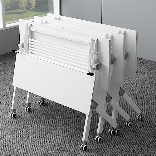 WJFTODAY 3-TLG. Klappbarer Computertisch, ineinander klappbarer Trainingstisch mit feststch mit feststellbaren Rollen, Metallablage und Sichtschutz, Stahlsockel (Farbe: Weiß, Größe: 120 * 60 * 75 cm) von WJFTODAY