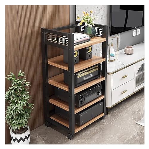 WJFTODAY Racks Home Hochleistungs-Rack für Entertainment-Stereokomponenten auf Rädern, 5-udio-Video-Medienständer mit verstellbarem Regal, moderner, offener Roll-Audio-Rack-Turm (Farbe: Schwarz-Nr. 2 WJFTODAY Racks Home Hochleistungs-Rack für Entertainment-Stereokomponenten auf Rädern, 5-udio-Video-Medienständer mit verstellbarem Regal, moderner, offener Roll-Audio-Rack-Turm (Farbe: Schwarz-Nr. 2 von WJFTODAY