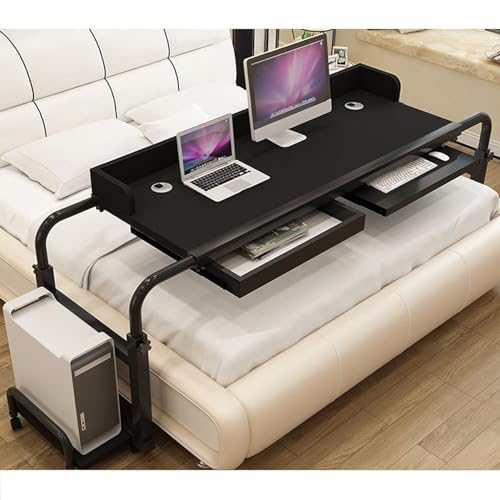 WJFTODAY Überbetttisch mit Rollen, Kingsize-Queensize-Betttisch, Rolltablett mit Schwenkrädern – multifunktionaler beweglicher Querbetttisch, Überbetttisch, rollender Aufbewahrungswagen, mobiler Comp WJFTODAY Überbetttisch mit Rollen, Kingsize-Queensize-Betttisch, Rolltablett mit Schwenkrädern – multifunktionaler beweglicher Querbetttisch, Überbetttisch, rollender Aufbewahrungswagen, mobiler Comp von WJFTODAY