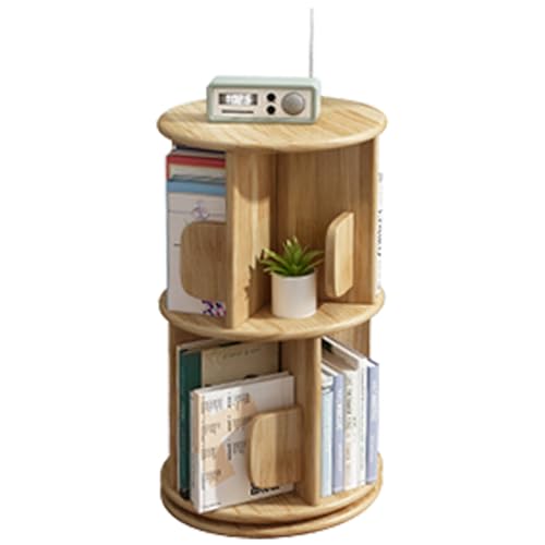 Drehbarer Bücherregal-Turm, 360-Grad-Eck-Bücherregal, drehbares Bücherregal für Schlafzimmer, Wohnzimmer, Arbeitszimmer, Bücherregal für kleine Räume (Color : Wood, S : 2-Tier) von WJFU