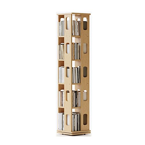 Drehbares Bücherregal, 360-Grad-Aufbewahrungsregal für kleine Räume, drehbares, bodenstehendes Eckbücherregal aus Holz für Wohnzimmer, Arbeitszimmer (Color : Light Brown, S : 5-Tier) von WJFU