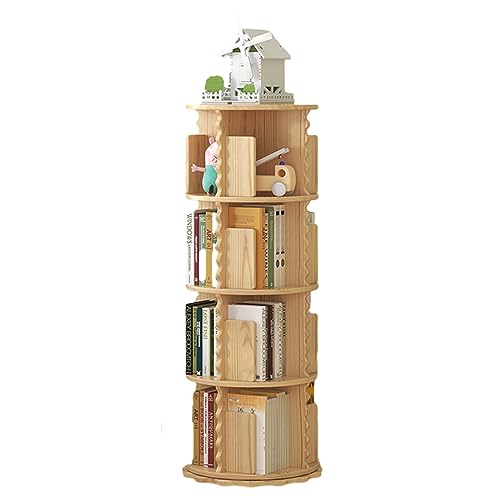 Drehbares Bücherregal, um 360° drehbares Bücherregal, stapelbare Regale, bodenstehendes Lagerregal aus massivem Holz, verwendet in Schlafzimmern, Wohnzimmern, Arbeitszimmern und Büros (Color : Wood, von WJFU