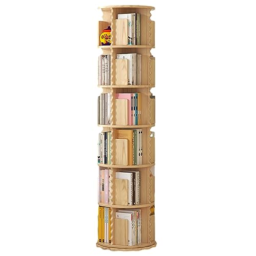 Drehbares Bücherregal, um 360° drehbares Bücherregal, stapelbare Regale, bodenstehendes Lagerregal aus massivem Holz, verwendet in Schlafzimmern, Wohnzimmern, Arbeitszimmern und Büros (Color : Wood, von WJFU