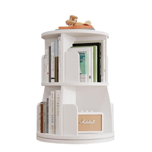 Drehbares Bücherregal aus Holz, 360-Grad-Display, bodenstehendes Bücherregal, Aufbewahrungsregal, multifunktionaler Bücherregal-Organizer für Schlafzimmer, Wohnzimmer (Color : Weiß, S : 2-Tier) von WJFU